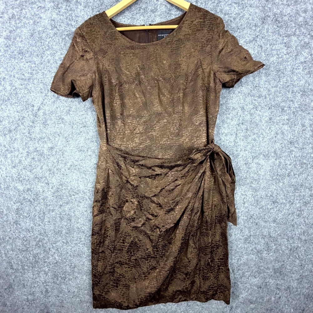 August Silk Sheath Dress Womens 12 Brown Animal Print Office Siren Lux Party
